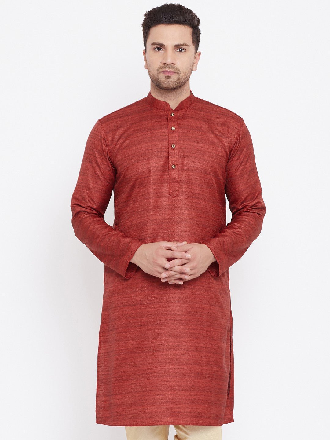 Men's Maroon Silk Blend Kurta - Vastramay