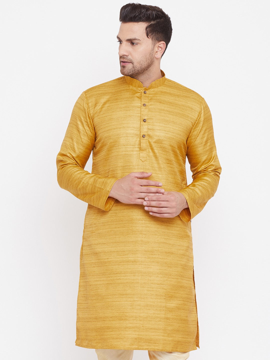 Men's Mustard Silk Blend Kurta - Vastramay