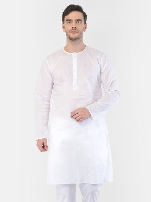 Jashvi Men's White Cotton Addi Kurta