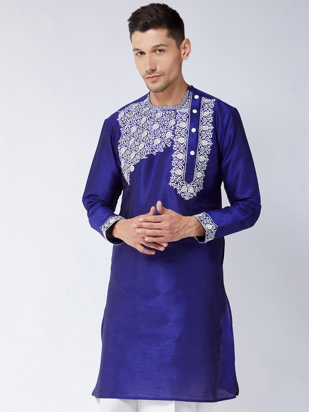 Men's Blue Silk Blend Kurta - Vastramay