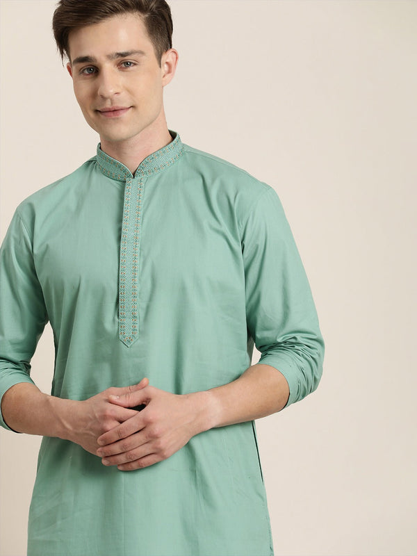 Jashvi Men's Green Cotton Blend Kurta