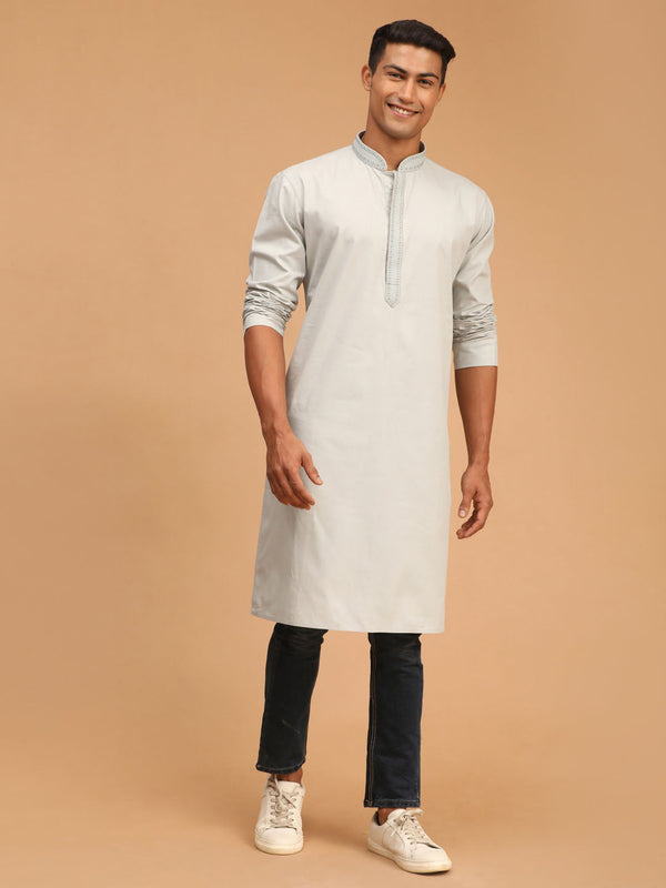 Jashvi Men's Grey Cotton Blend Kurta