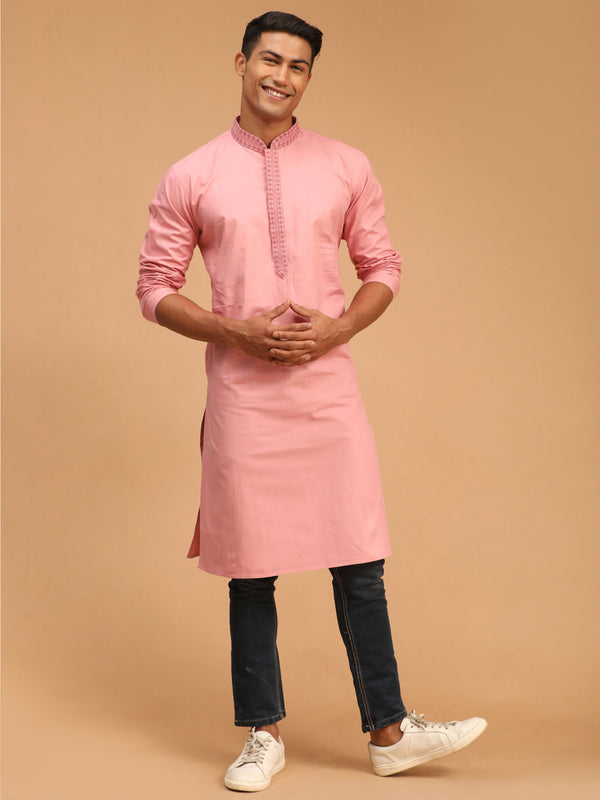 Jashvi Men's Pink Cotton Blend Kurta