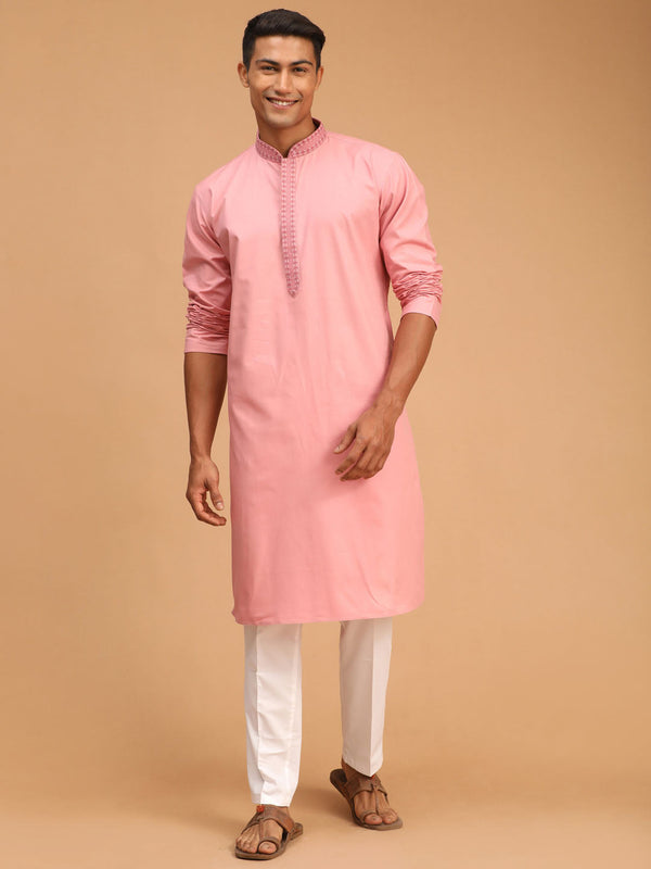 Jashvi Men's Pink Cotton Kurta and Pant Style Pyjama Set