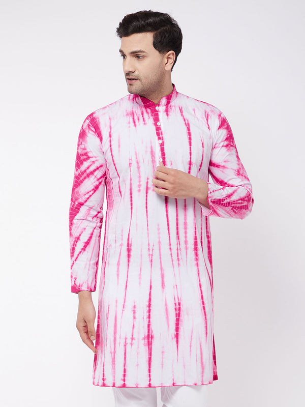 Jashvi Men's Pink and White Tie and Dye Kurta