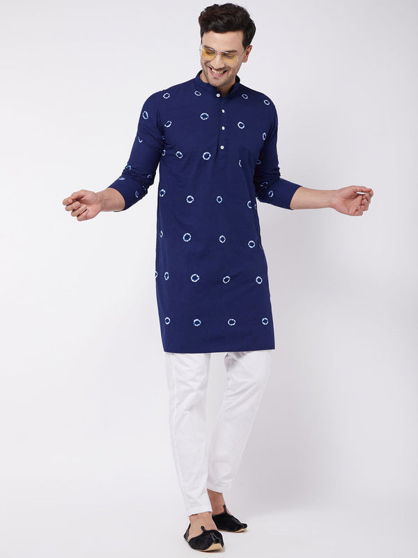 Jashvi Men's Blue And White Cotton Kurta Pyjama Set