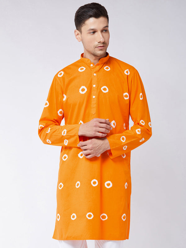 Jashvi Men's Orange Pure Cotton Kurta