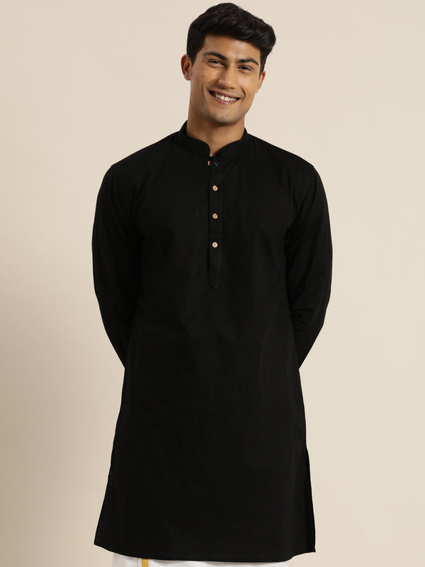 Jashvi Men's Black Cotton Kurta