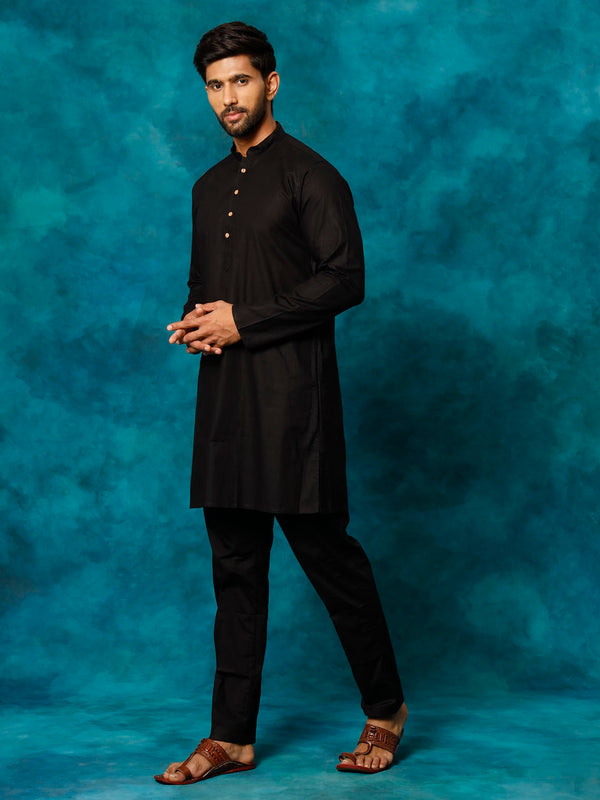 Jashvi Men's Black Cotton Blend Kurta Pyjama Set