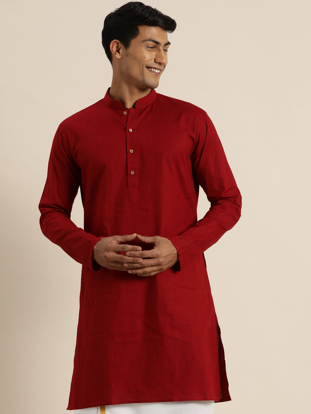 Men's Maroon Cotton Kurta - Vastramay