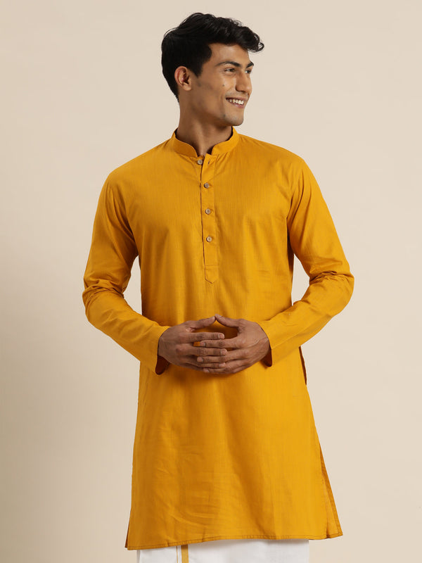 Jashvi Men's Mustard Cotton Kurta