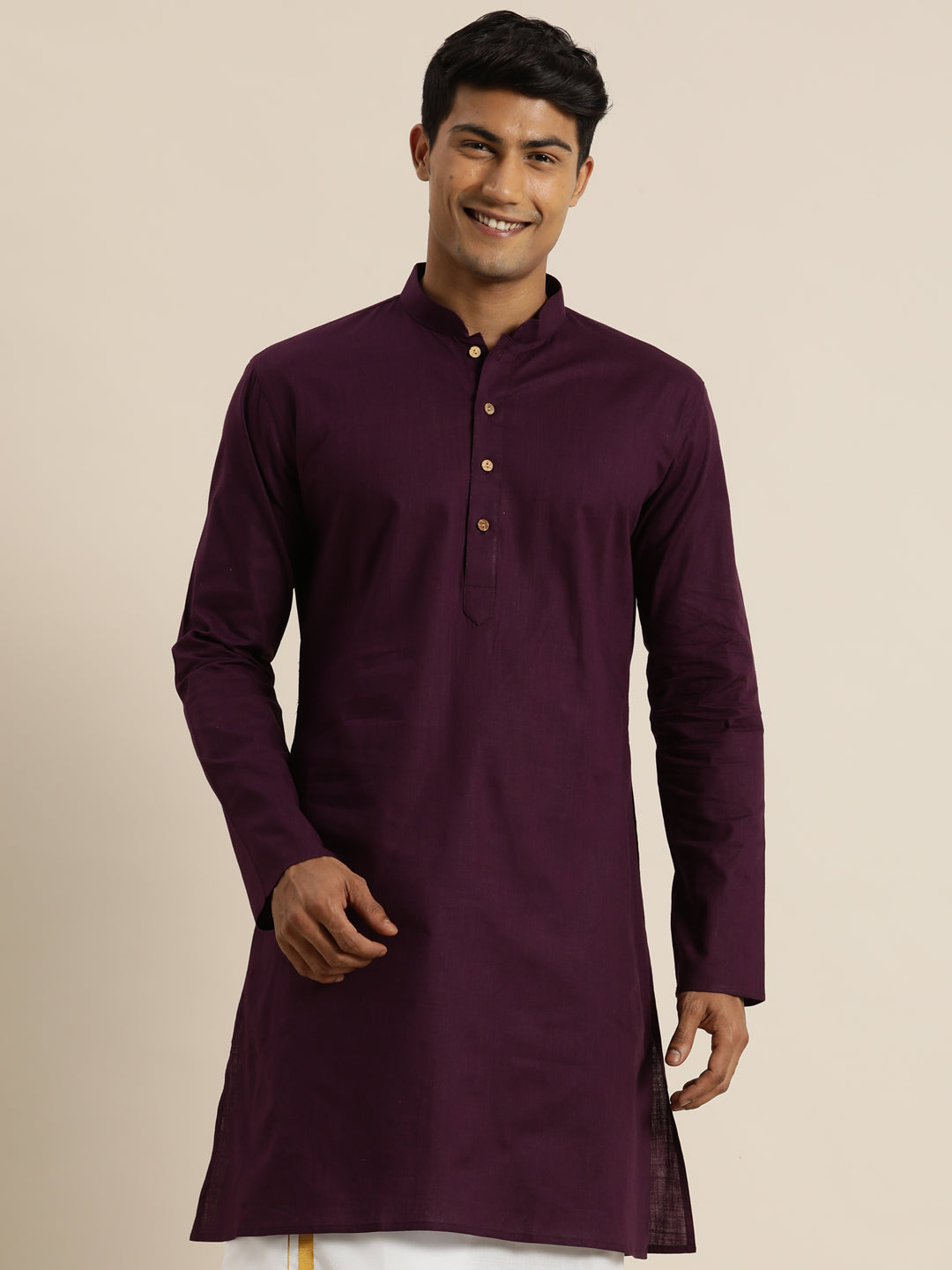 Men's Purpe Cotton Kurta - Vastramay