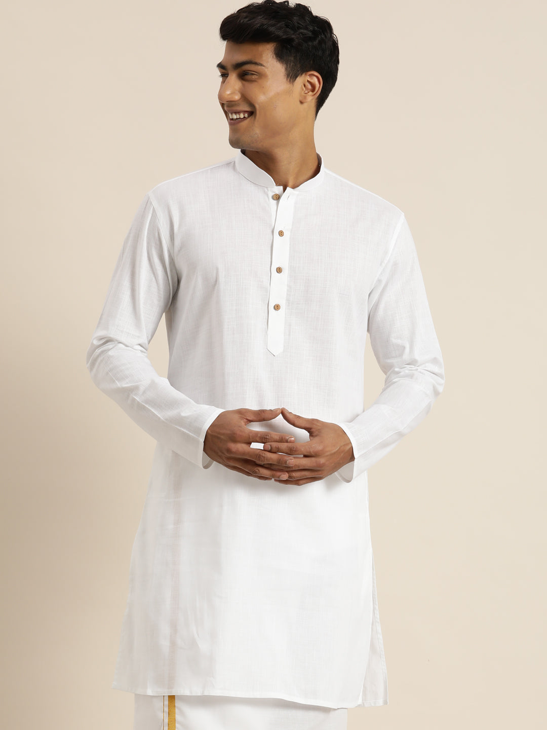 Men's White Cotton Kurta - Vastramay