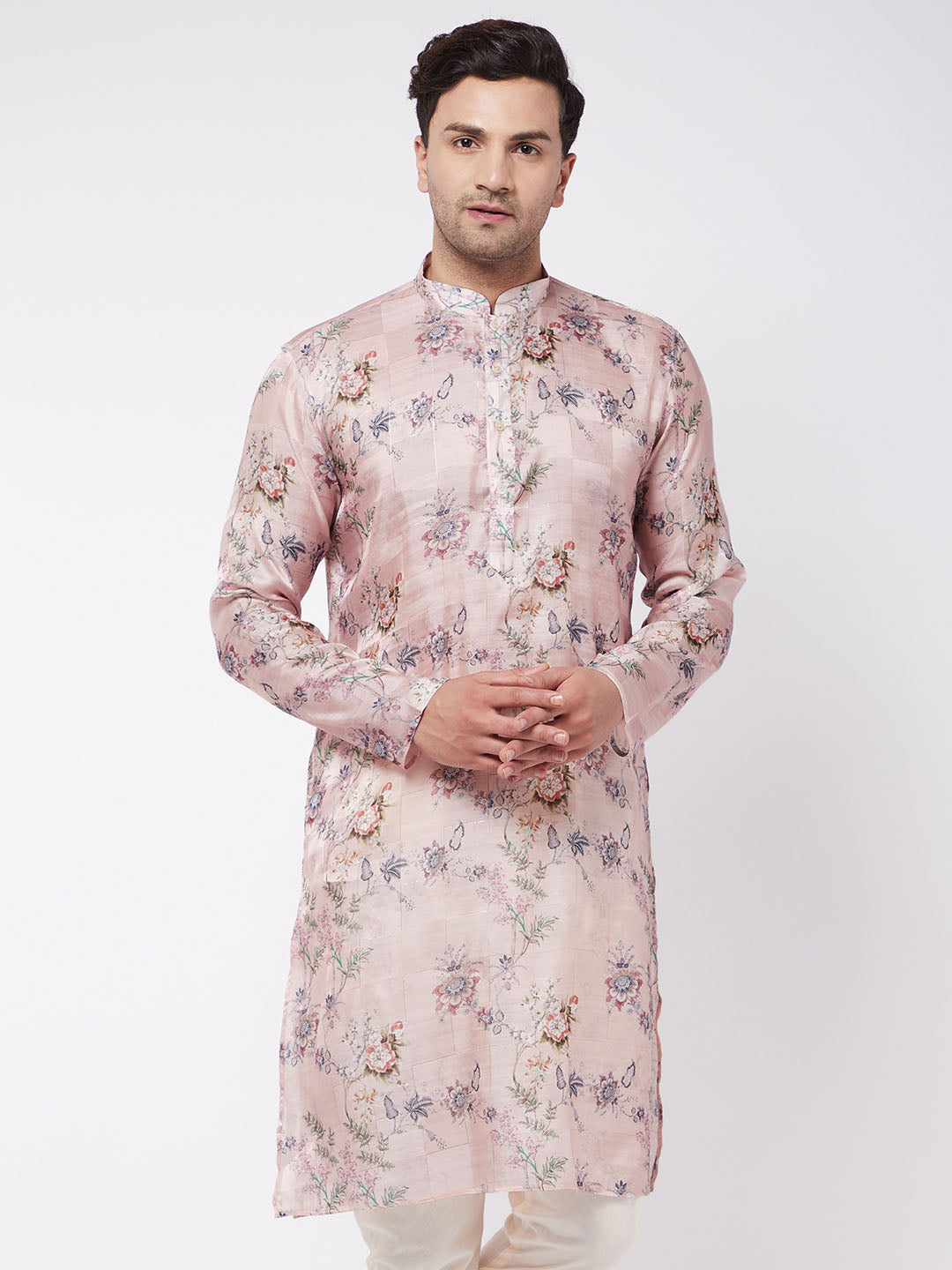 Men's Multicolor-Base-Peach Cotton Blend Kurta - Vastramay