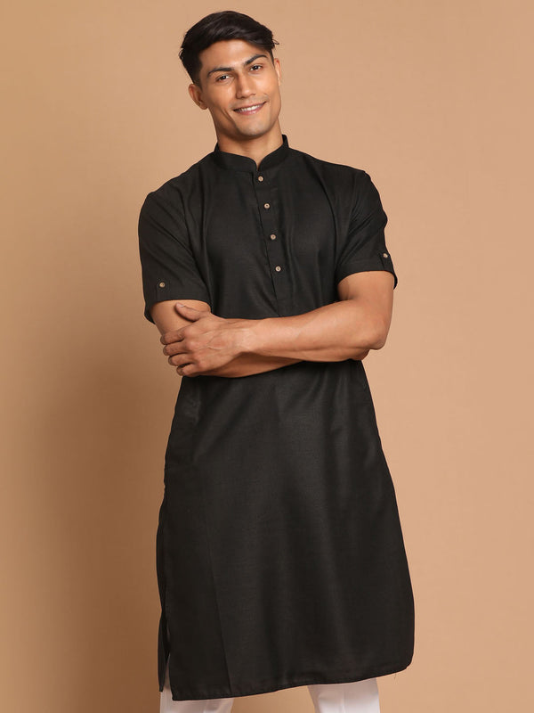 Jashvi Men's Black Solid Kurta