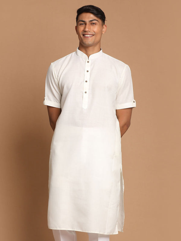 Jashvi Men's Cream Solid Kurta