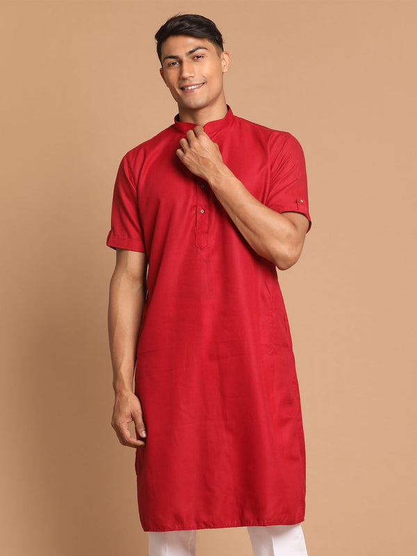 Jashvi Men's Maroon Solid Kurta