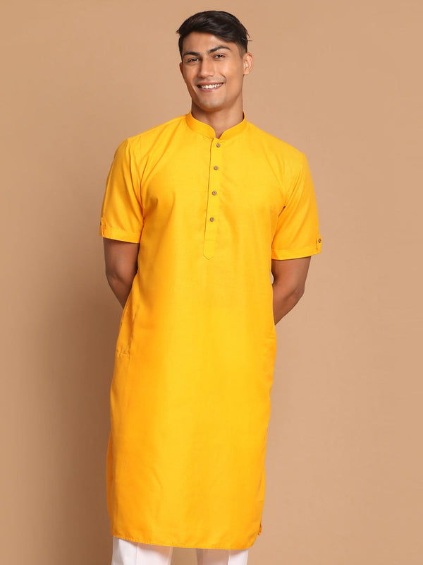 Jashvi Men's Mustard Solid Kurta