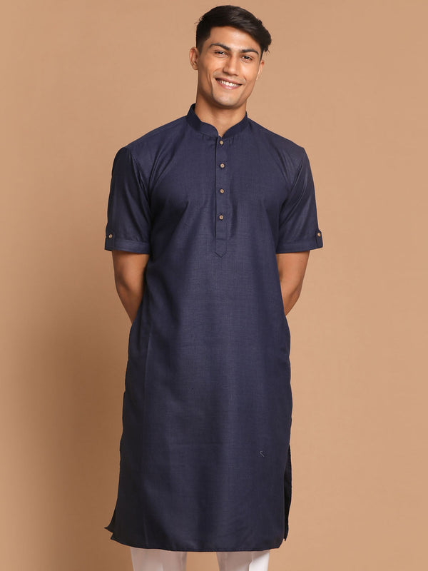 Jashvi Men's Navy Blue  Solid Kurta