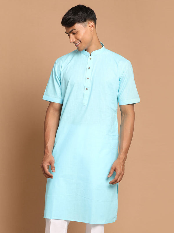 Jashvi Men's Blue Solid Kurta