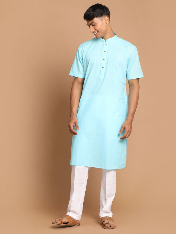 Jashvi Men's Blue  Solid Kurta with Pyjamas