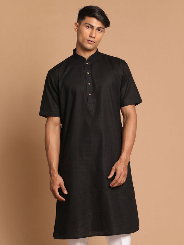 Jashvi Men's Black Solid Kurta