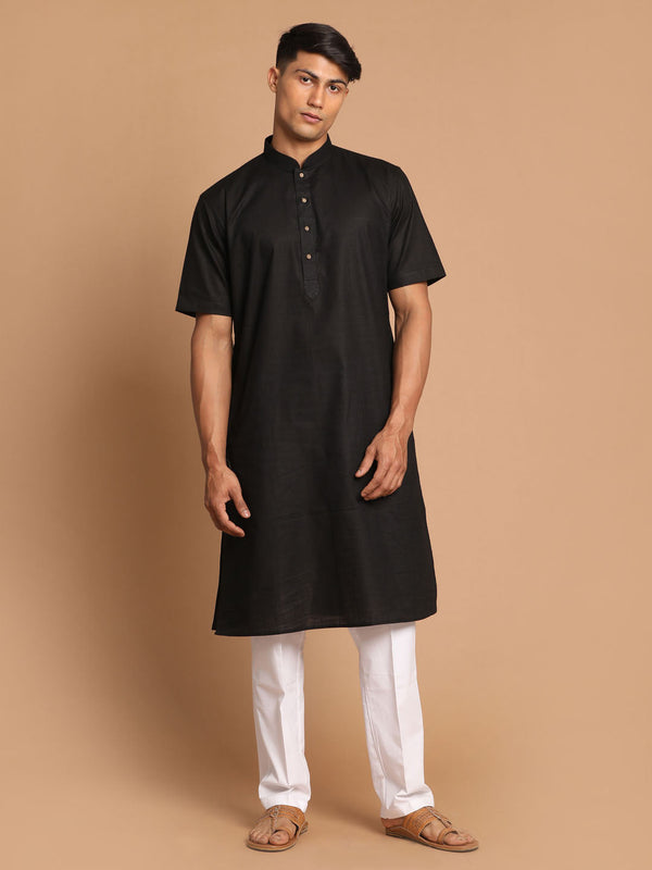 Jashvi Men's Black  Solid Kurta with Pyjama