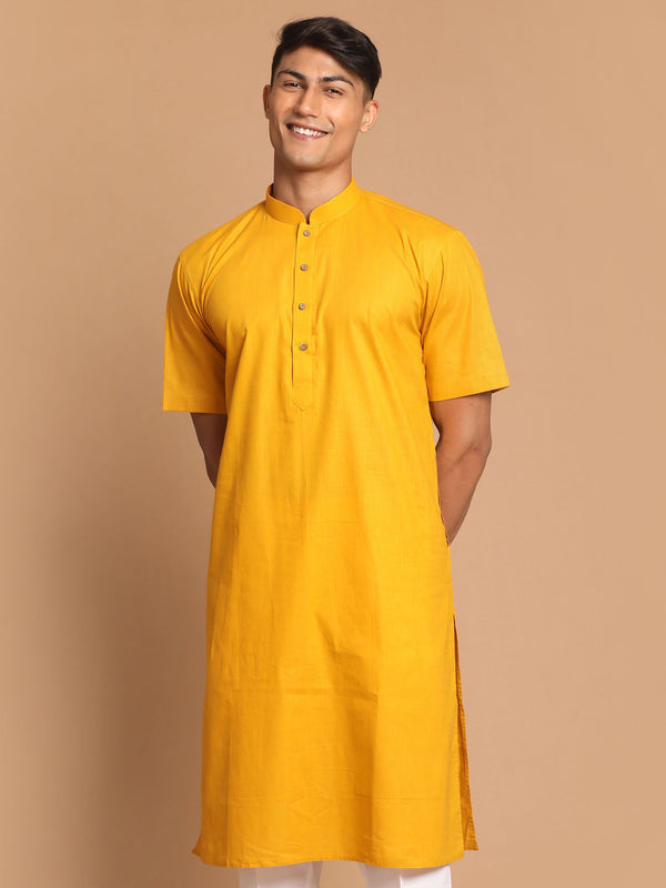 Jashvi Men's Mustard Solid Kurta