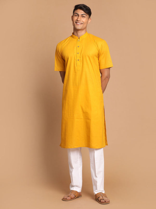 Jashvi Men's Mustard Solid Kurta with Pyjama Set