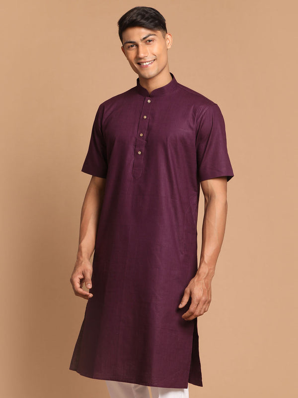 Jashvi Men's Purple  Solid Kurta