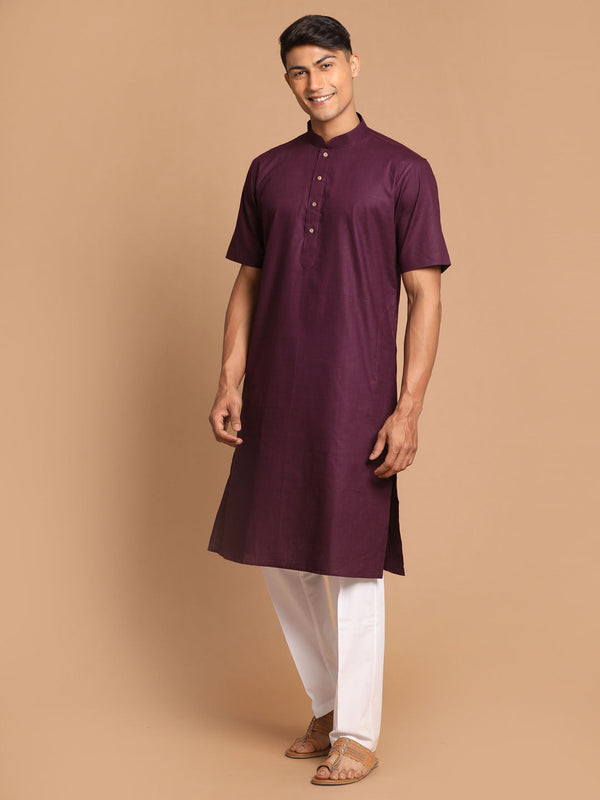 Jashvi Men's Purple  Solid Kurta with Pyjama Set