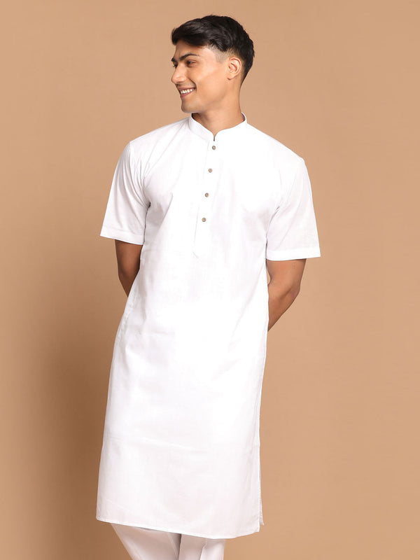 Jashvi Men's White Solid Kurta