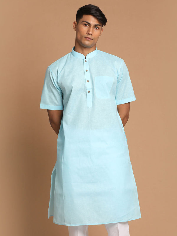 Jashvi Men's Blue Solid Kurta