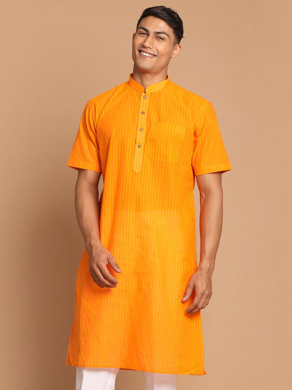 Jashvi Men's Orange Striped Kurta