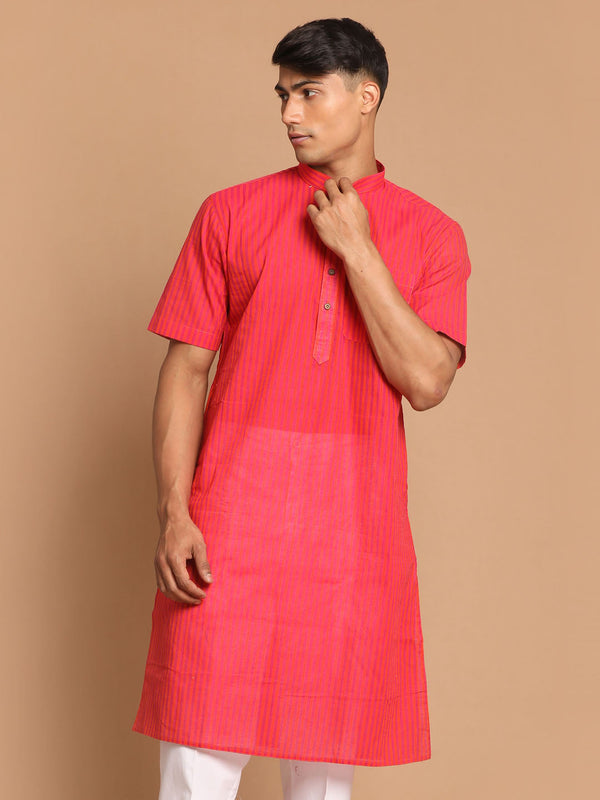 Jashvi Men's Pink Color Striped Kurta