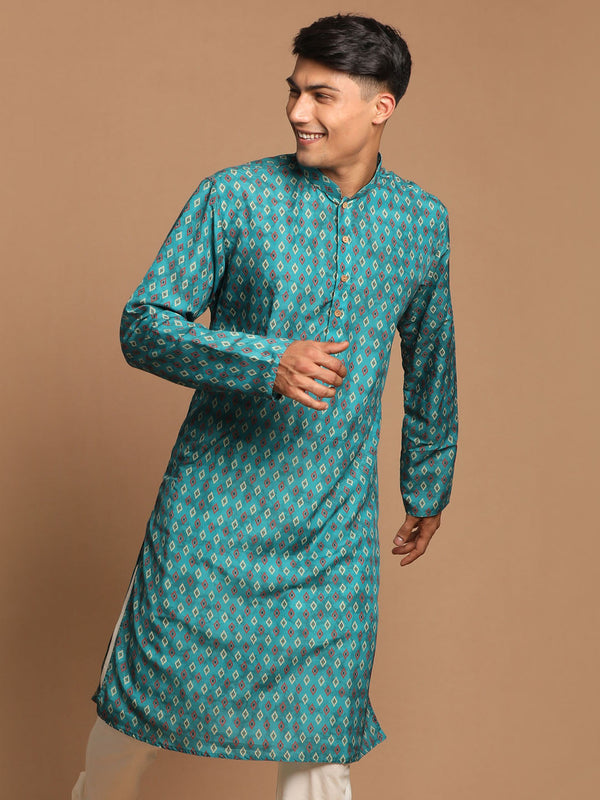 Jashvi Men's Green Printed Kurta