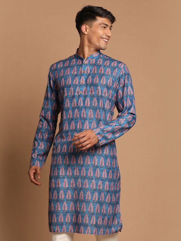 Jashvi Men's Blue Printed Kurta