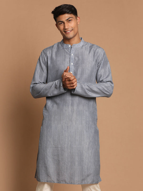 Jashvi Men's Grey Striped Kurta