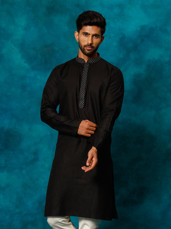 Jashvi Men's Black Cotton Blend Ethnic Kurta