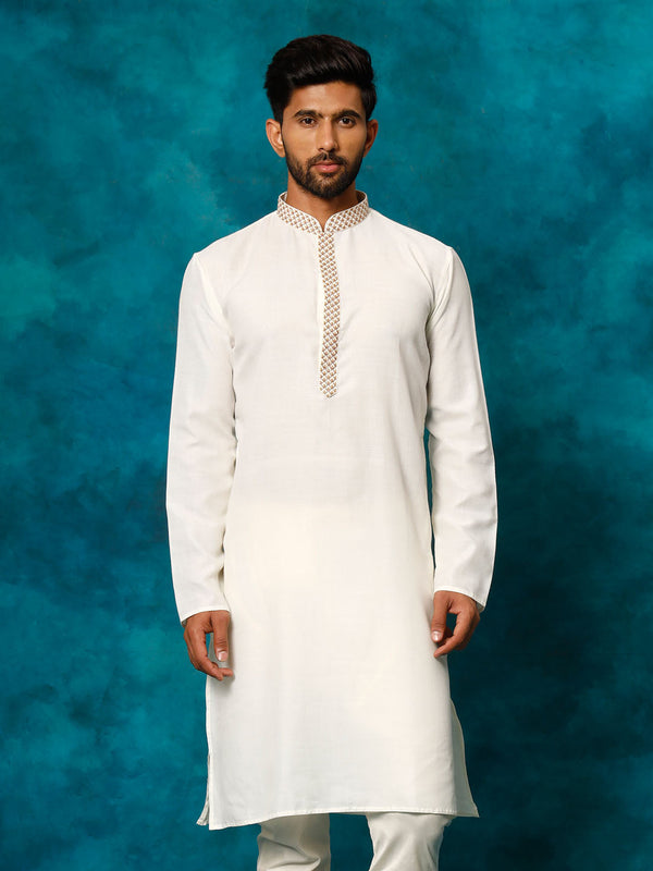 Jashvi Men's Cream Cotton Blend Ethnic Kurta