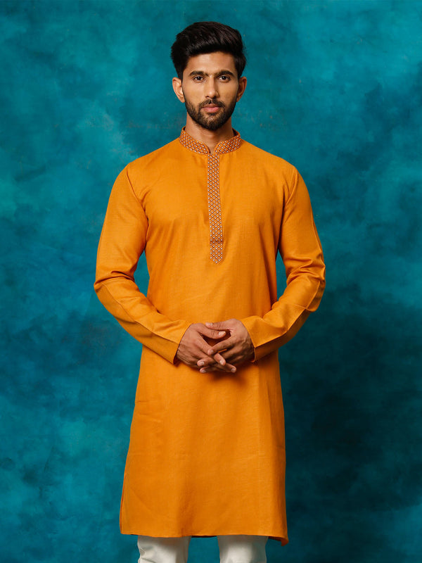 Jashvi Men's Rust Cotton Blend Ethnic Kurta