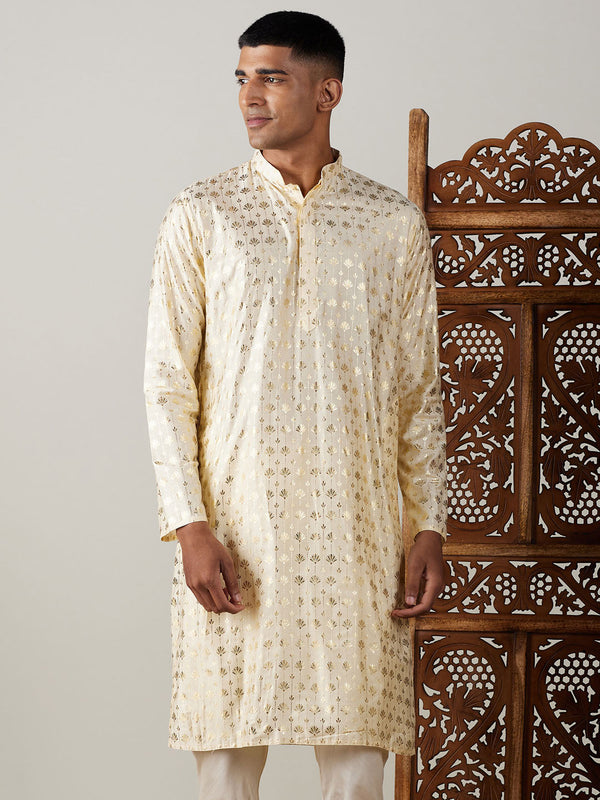 Jashvi Men's Gold Foil Printed Kurta