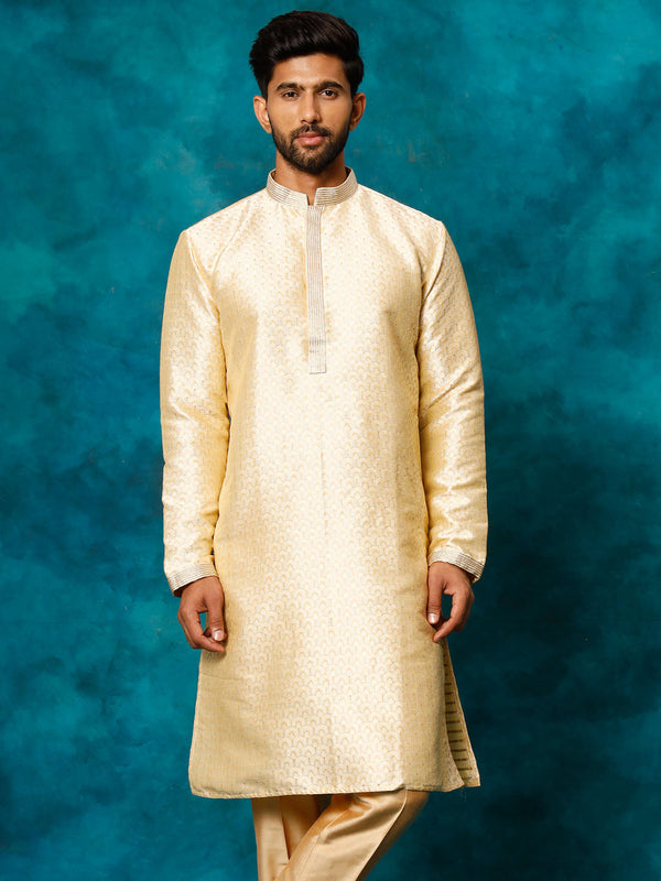 Jashvi Men's Beige jacquard Kurta