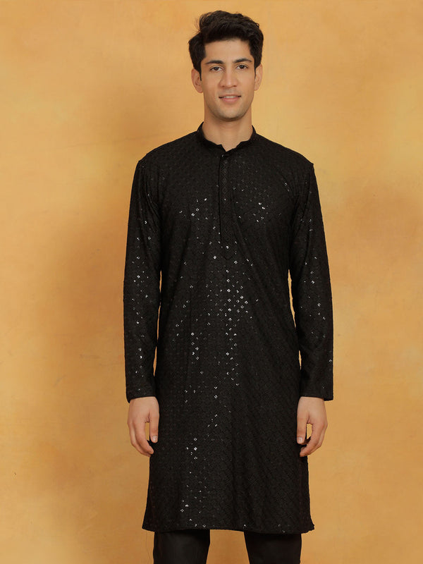 Jashvi Men's Black Cotton Blend Kurta