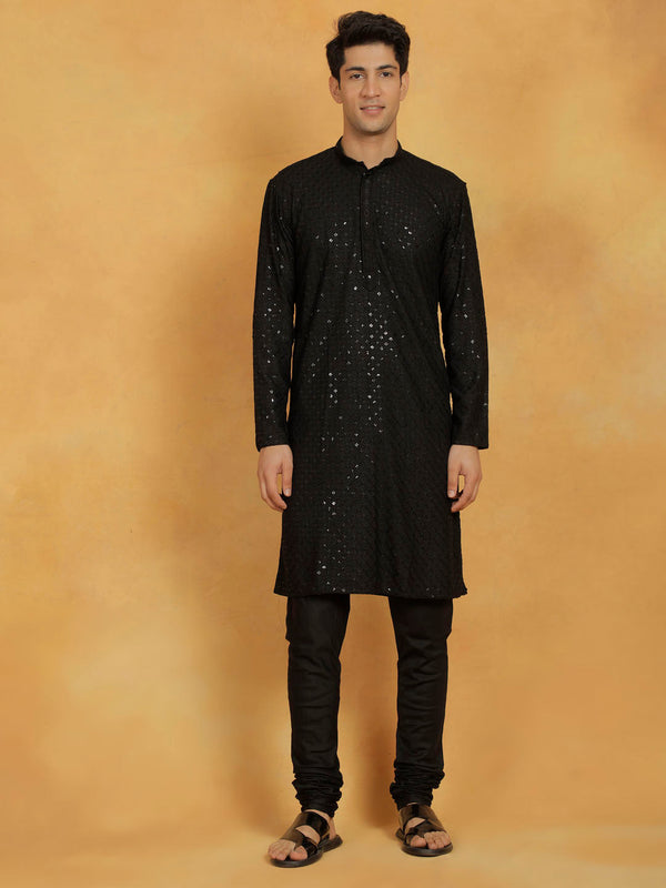 Jashvi Men's Black Cotton Blend Kurta And Pyjama Set