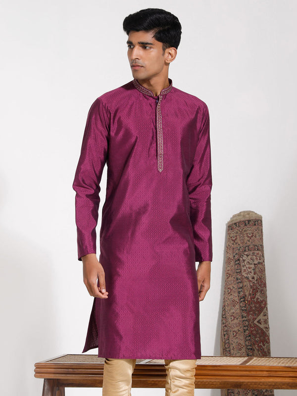 Jashvi Men's Purple Silk Blend Kurta