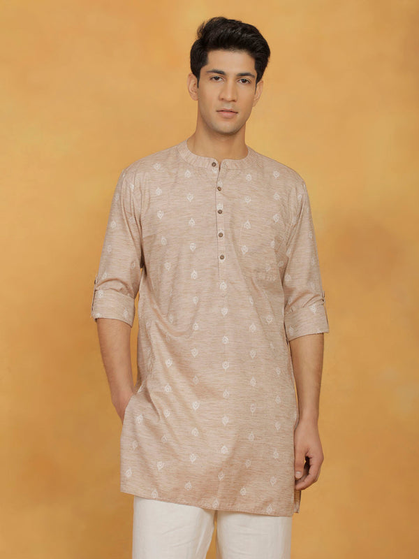 Jashvi Men's Beige Cotton Kurta