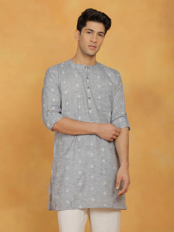 Jashvi Men's Gray Cotton Kurta