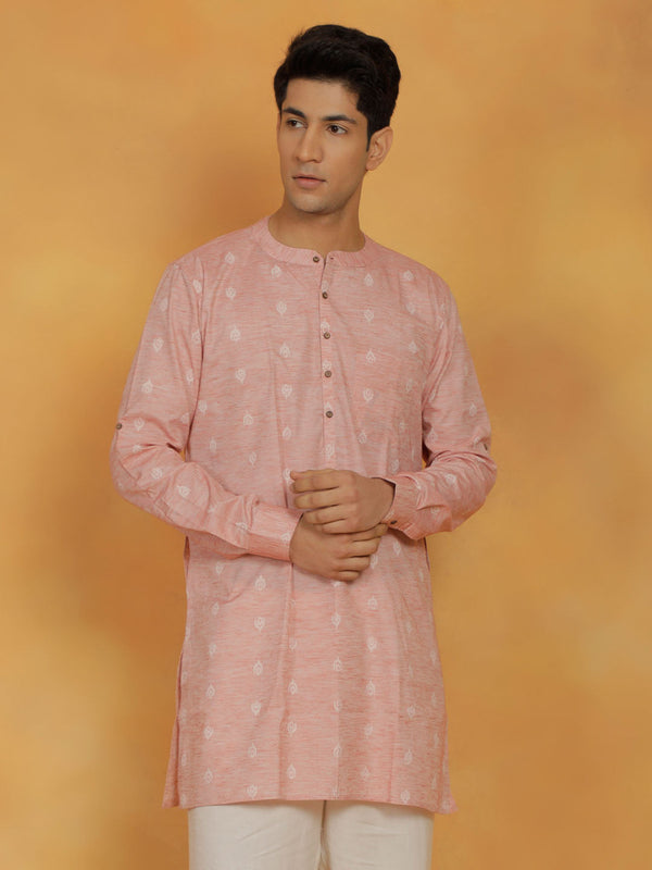 Jashvi Men's Pink Cotton Kurta