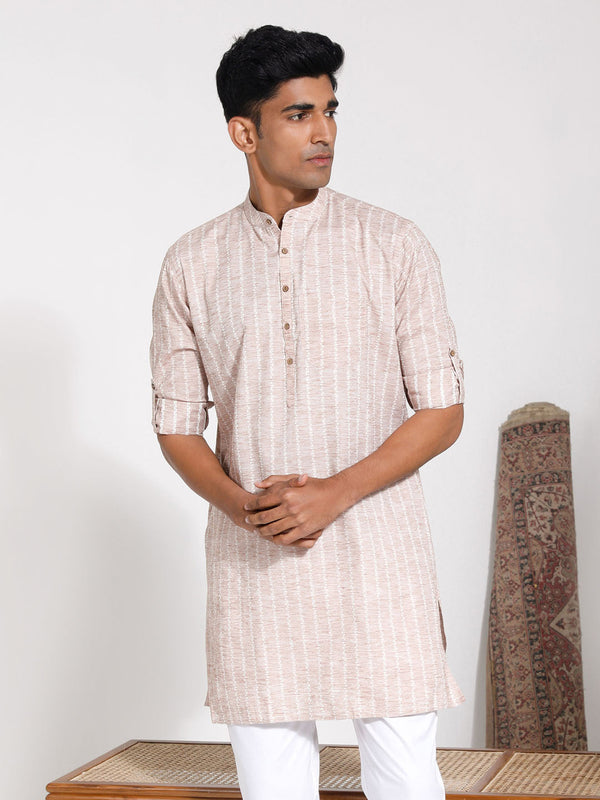 Jashvi Men's Beige Cotton Kurta